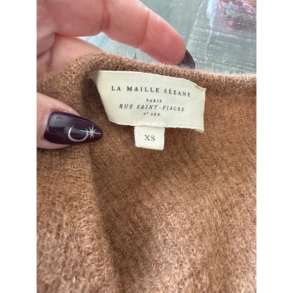 Sezane Gaspard Cardigan Camel Brown Mohair Alpaca Knit Sweater Womens XS - Picture 6 of 8